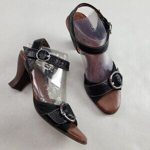 Naya Tawny Slingback Heeled Sandal Womens 7.5 N Black Leather Open Toe Bamboo